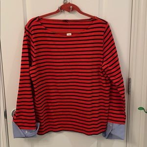 NWT J. Crew navy red striped top XL